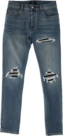 Amiri Distressed Striped Underlay Cotton-Blend Jeans