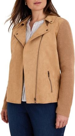 Nic+Zoe Mixed Media Moto Jacket in Caramel at Nordstrom, Size 2X