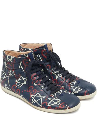 Gucci Graffiti Star leather sneakers - men - Leather/Leather/Rubber - 45 - Blue