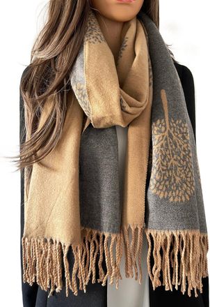 The Accessory Co. Cashmere Tree of Life Pashmina Scarf - Womens Warm, Large, Winter Scarf in Gift Box (Camel)