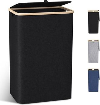 OEM Cesto Para La Ropa Con Tapa, 100 L, Grande, Con Asas De Bamb&uacute;, Plegable, Xxl, Con Bolsas De Tela Oxford Extra&iacute;bles, Color Negro