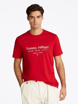 Tommy Hilfiger T-Shirt TOMMY HILFIGER HILFIGER CENTER STACK TEE, Herren, Gr. 3XL, rot (medium rot), Single Jersey, Obermaterial: 100% Baumwolle, Rundhals, Shirts T-S