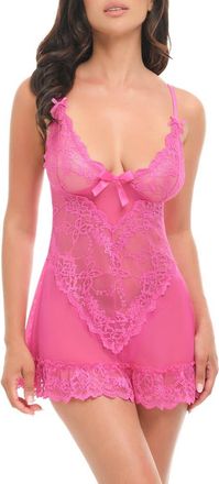 Oh l&agrave; l&agrave; Ch&eacute;ri Valentine Soft Cup Babydoll Chemise & G-String Thong in Rose Violet at Nordstrom, Size X-Large
