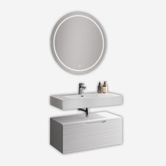 Aqa Mobile Bagno Sospeso Con Lavabo E Specchio Led Solmira - Bianco