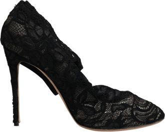 Dolce & Gabbana Black Lace Stretch Heels Mid Calf Boots Womens Shoes (Pre-Owned)