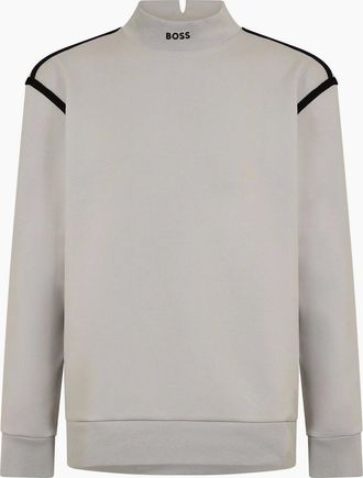 HUGO BOSS Mens Mock Neck High Collar Long Sleeve Polo Shirt - Grey - Size: 40