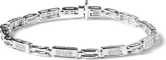 House of Brilliance 14K White Gold 1.0 Cttw Invisible Set Princess Cut Diamond Alternating Station and Link Tennis Bracelet (I-J Color, I1-I2 Clarity)