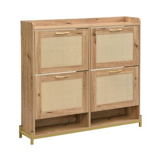 Urban Meuble Zapatero efecto madera mdf y rat&aacute;n con 4 puertas batientes