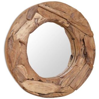 vidaXL Espejo Decorativo Redondo Teca 60 Cm Vidaxl