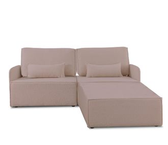 Really Nice Things Sofa 2 plazas Chaiselongue tapizado boucl&eacute; y pino Rosa claro