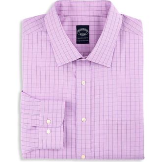 Brooks Brothers Big & Tall Non-Iron Tonal Glen Plaid Dress Shirt in Purple at Nordstrom, Size 18.5 - 34