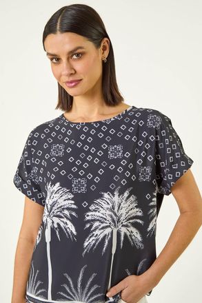 Roman Palm Print Jersey Back Top