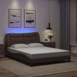 vidaXL Vidaxl - Estructura Cama Con Luces Led Cuero Sint&eacute;tico Marr&oacute;n 140x190 Cm
