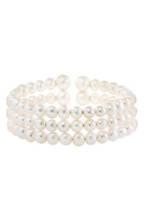 Effy Sterling Silver 5.5-8.5mm Freshwater Pearl Triple Row Cuff Bracelet in White at Nordstrom Rack, Size 7.5