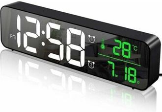 OEM R&eacute;veil Num&eacute;rique - &Eacute;cran Led 265 X 70 Mm - Affichage Heure Temp&eacute;rature Date - 2 Alarmes - 40 Sonneries - 6 Niveaux Luminosit&eacute; - Usb - Noir - 1 Pi&egrave;ce
