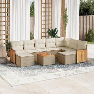 vidaXL Juego De Sof&aacute;s Jard&iacute;n Con Cojines Beige 10 Pzas Rat&aacute;n Sint&eacute;tico Vidaxl