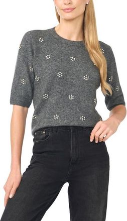 CeCe by Cynthia Steffe Jewel Elbow Sleeve Sweater in Medium Heather Grey at Nordstrom, Size X-Small