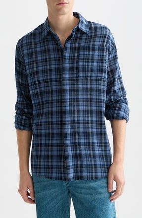 Scotch & Soda Lightweight Plaid Cotton Flannel Button-Up Shirt in Pageant Blue Check at Nordstrom, Size X-Large