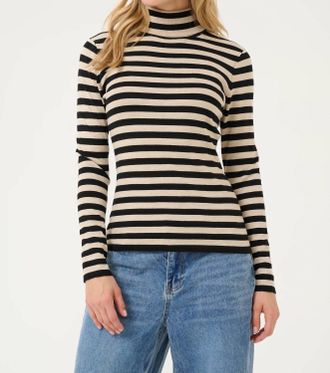 Kaffe Kalizza Rollneck Slim Fit Pullover Sweater In Feather Grey Mel Black