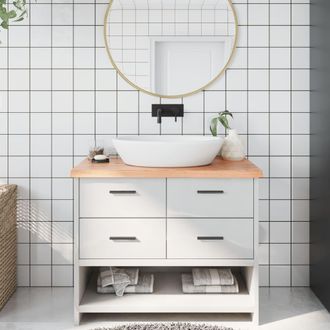 vidaXL Encimera Ba&ntilde;o Madera Maciza Tratada Marr&oacute;n Claro 100x40x(2-4)cm Vidaxl