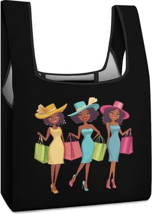 Generic Cute African Am-erican Women Shopping Bag Reusable Grocery Tote Bag Foldable Handbag for Travel Picnic