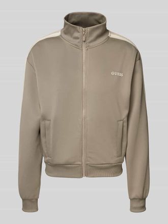 Guess Sweatjacke mit Label-Print Modell YARROW in Hellbraun, Gr&ouml;&szlig;e XS