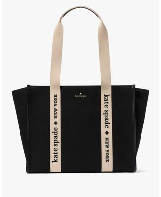 Kate Spade New York Womens Kip Canvas Large Tote - Black Fabric - One Size