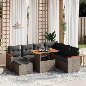 vidaXL Vidaxl - Set De Sof&aacute;s De Jard&iacute;n 8 Pzas Y Cojines Rat&aacute;n Sint&eacute;tico Gris
