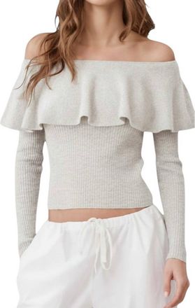 Autumn Cashmere Rib Off-The-Shoulder Ruffle Top In Chalk
