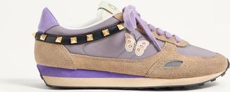 Valentino Garavani Stud Up Trainer In Split Leather And Nylon With Butterfly Embroidery Woman LILAC/MULTICOLOR 35.5
