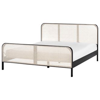 Beliani Cama Con Somier Moderna Cabecero Con Trenza Vienesa Madera De Pino Negro 180 X 200 Cm Gonfaron