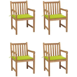 vidaXL Sillas De Jard&iacute;n Con Cojines Verdes Brillantes 4 Pcs Massive Teak