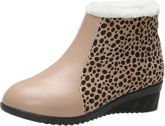 Generic Ladies Leather Boots Size 7 Print Boots Womens Lace Up Ankle Boots (Khaki, 4.5)