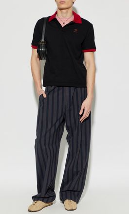 Versace Polo With Embroidered Logo, Mens, Black