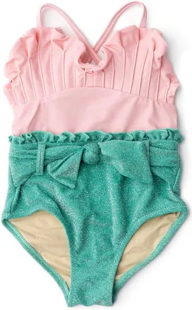 Shade Critters Kids Metallic Ruffle Tie Belt One-Piece Swimsuit in Multi at Nordstrom, Size 12-18M