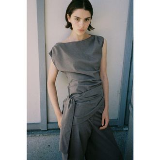 H&M Tie-detail Boat-neck Top in Dark Taupe at Nordstrom, Size X-Small