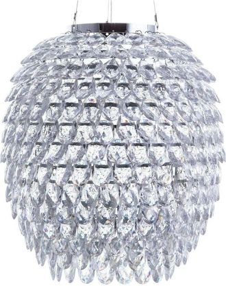 Beliani Lampadario Tondo in Vetro Acrilico Argento con Cristalli Stile Glamour Sauer