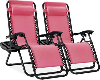 Best Choice Products Set of 2 Zero Gravity Lounge Chair Recliners for Patio, Pool w/ Cup Holder Tray