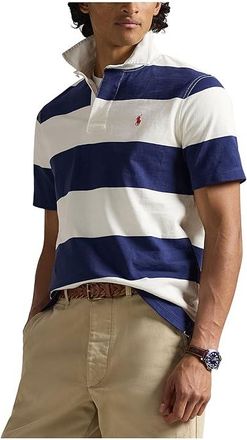 Polo Ralph Lauren Classics Fit Short Sleeve Rugby Shirt Mens Clothing Dark Cobalt/Deckwash White : 2XL, Cotton