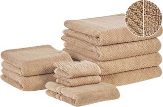 Beliani Beliani - Conjunto De 9 Toallas De Algod&oacute;n Beige Arena Chevron Textura Suave Ba&ntilde;o Mitiaro