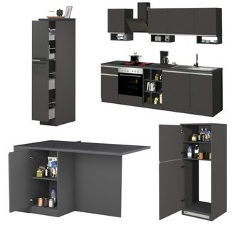 Dmora Cucina Arlo - Cucinino Modulabile Made In Italy, 31 Ripiani, Grigio Ardesia