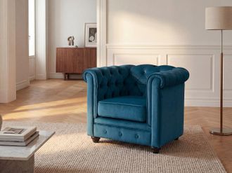 Vente-Unique Poltrona CHESTERFIELD in velluto Verde petrolio