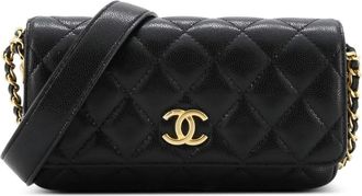 Chanel Twist Your Buttons Flap Clutch with Chain Quilted Caviar crossbody bag - Zwart