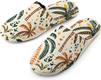 Generic Tropical Palms Tree Leopards Mens House Slippers Slip Indoor Slipper On Shoes Warm Outdoor