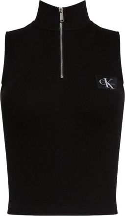 Calvin Klein Dames Ribbels Slank Mouwloos Tanktop (Zwart)