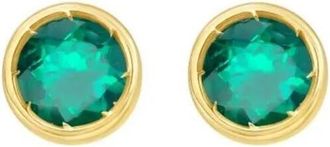 Tresorra 14K Yellow Gold Created Emerald Birthstone Stud Earrings