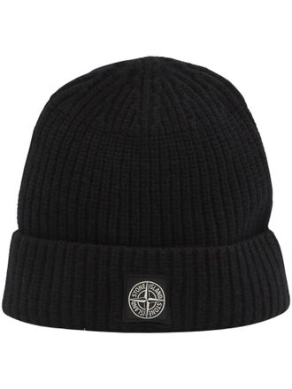 Stone Island Embroidered Patch Folded Cuff Ribbed Beanie