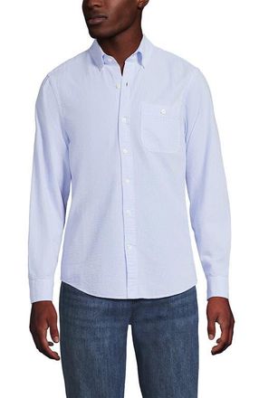 Lands End Long Sleeve Seersucker Shirt in Soft French Blue Stripes at Nordstrom, Size Xx-Large