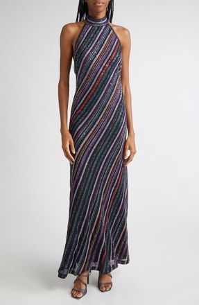 Missoni Sequin Stripe Metallic Knit Dress in Purple Black Orange Multi at Nordstrom, Size 6 Us