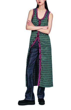 Anna Sui Glitter Geo Jacquard Long Vest in Teal at Nordstrom, Size Small